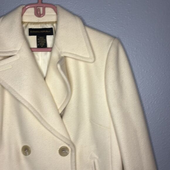 Banana Republic Cream Soft Wool Double Breasted Fully Lined Pea Coat Size Medium - Picture 3 of 16